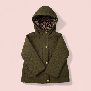 J. Crew Kids Quilted Olive and Leopard Hooded Jacket
